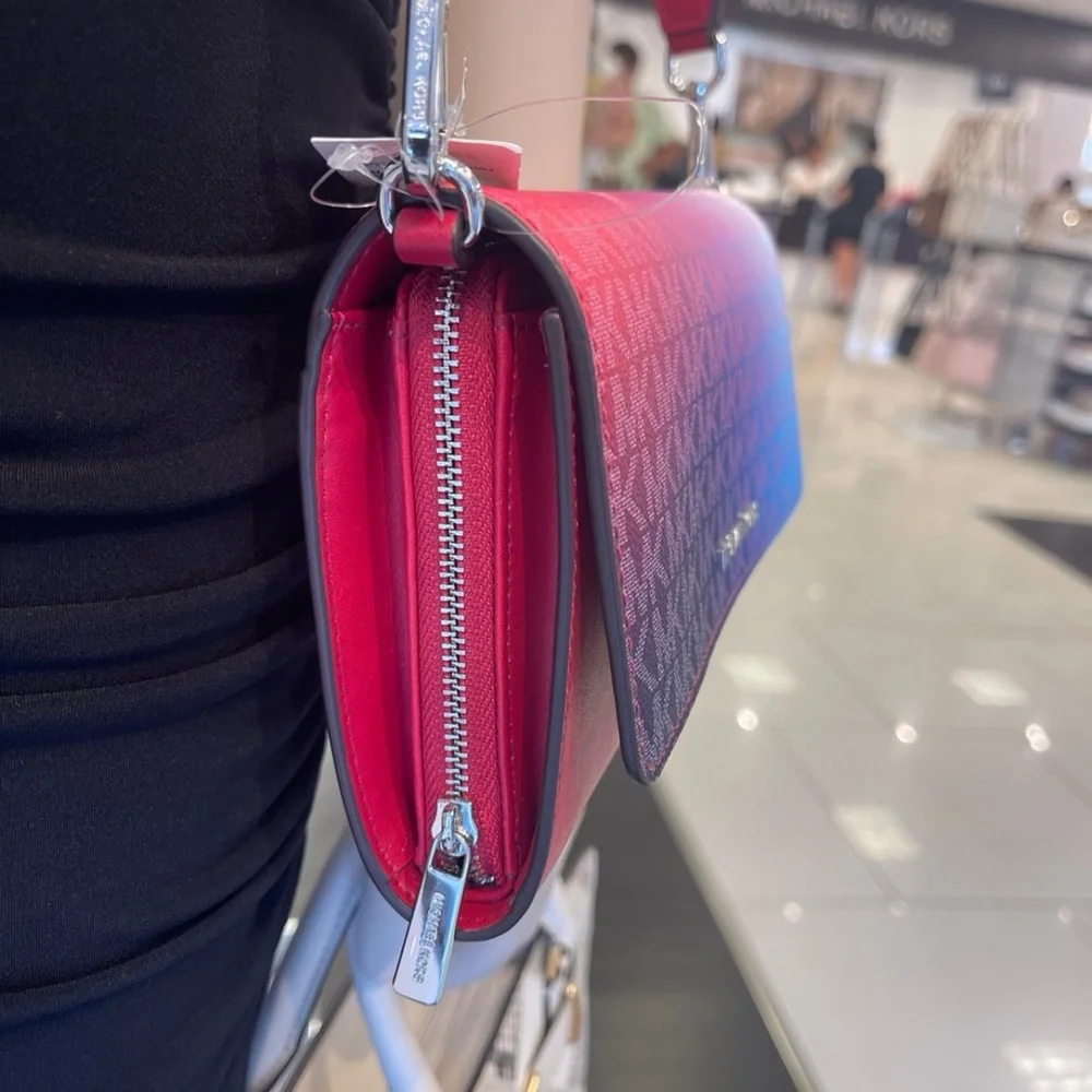 MICHAEL KORS Jet Set Large Ombré Signature Logo Crossbody Bag Dark Raspberry